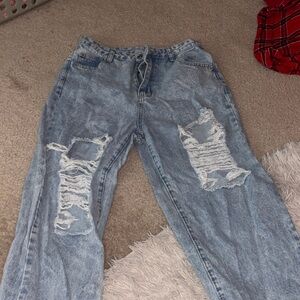 SHEIN Light Blue Distressed Boyfriend Jeans